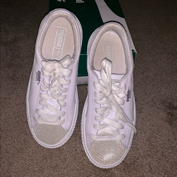 Girls white Basket Platform Glitz Puma Sneaker - Picture 3 of 3